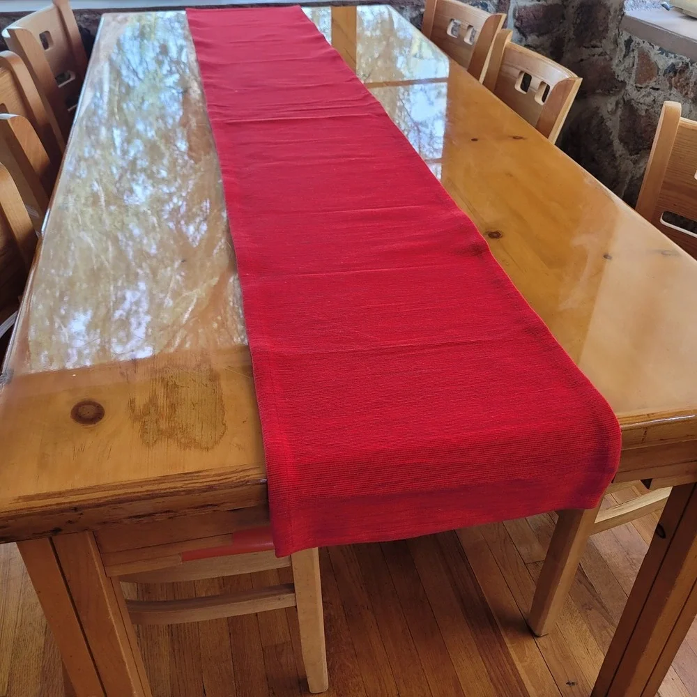 Crate & Barrel Ruby Red Grasscloth Table Runner 14x90 100% Cotton Classic